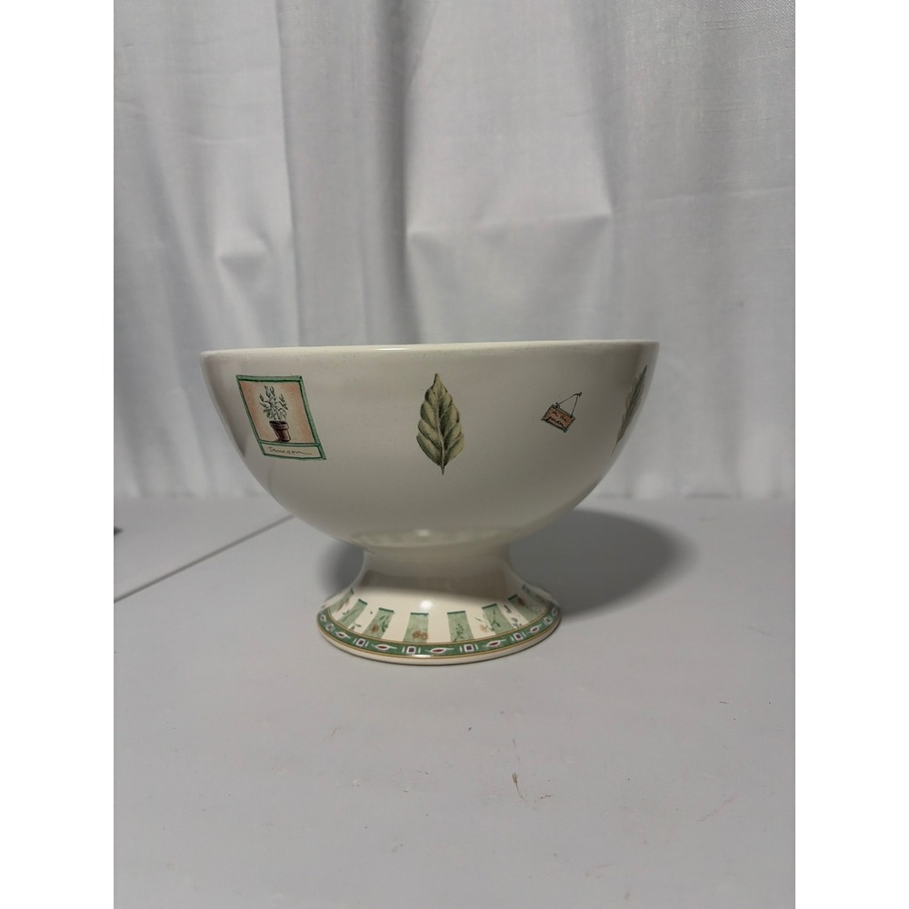 Pfaltzgraff Naturewood Pedestal Bowl Botanical Herb Garden Stoneware Centerpiece